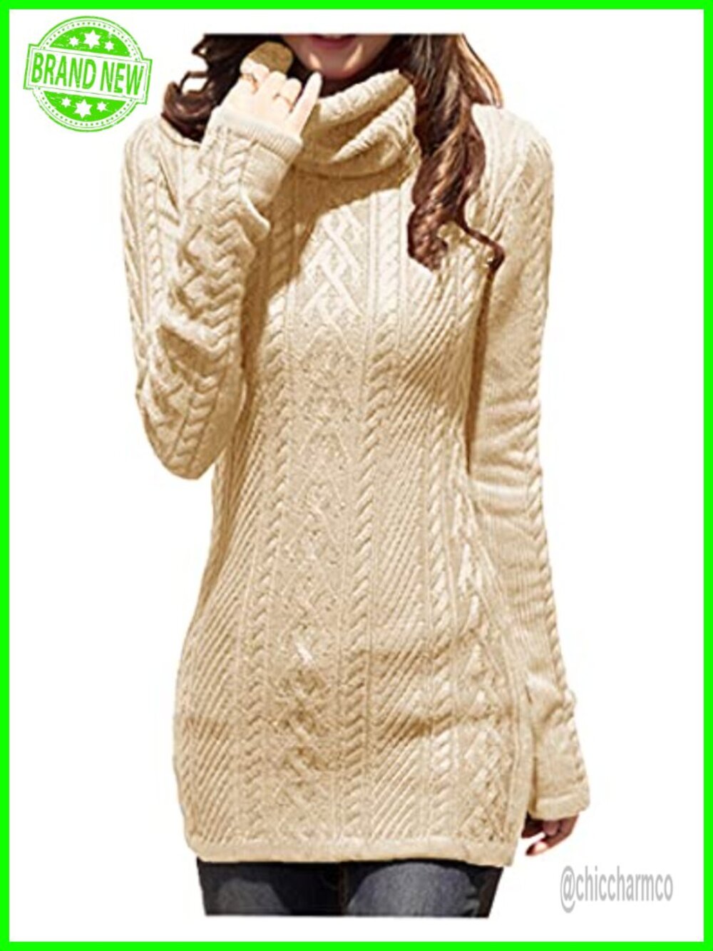 Women's Turtleneck Cable Knit Sweater Dress Long Sleeve Pullover